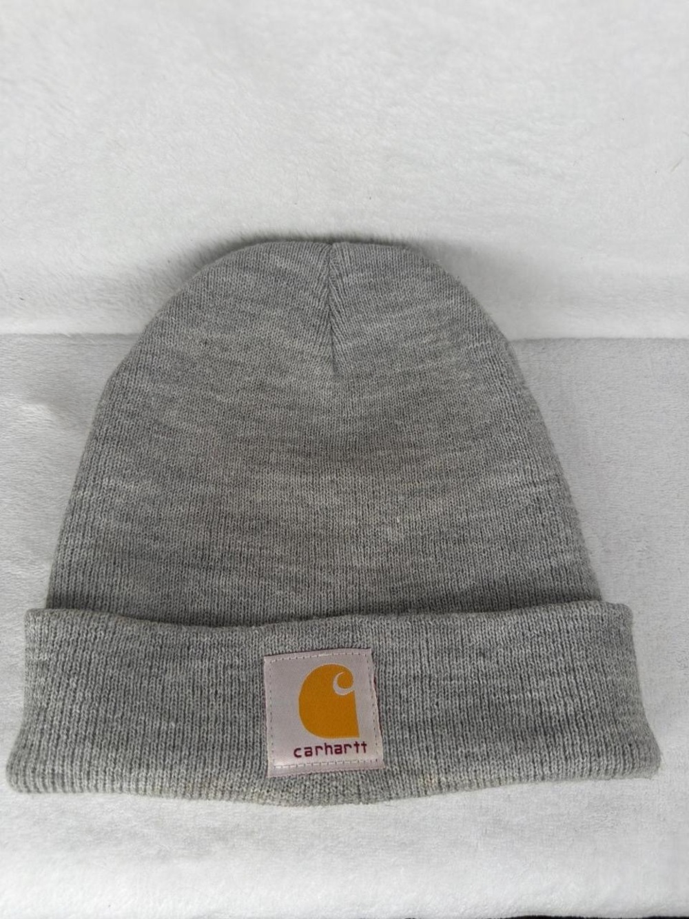 Carhartt Kids Gray Knit Beanie with Gold Logo Patch